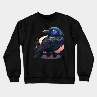 Beautiful raven with dark tones on a branch Crewneck Sweatshirt